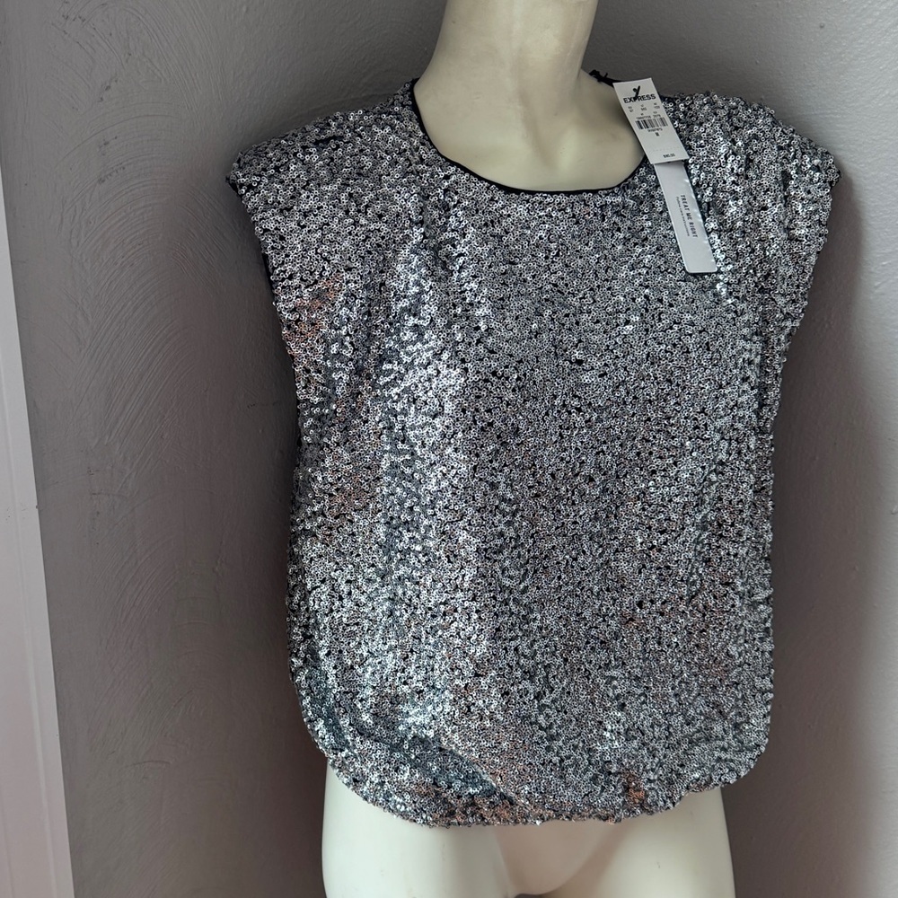 Express Blingy silver blouse size medium nwt